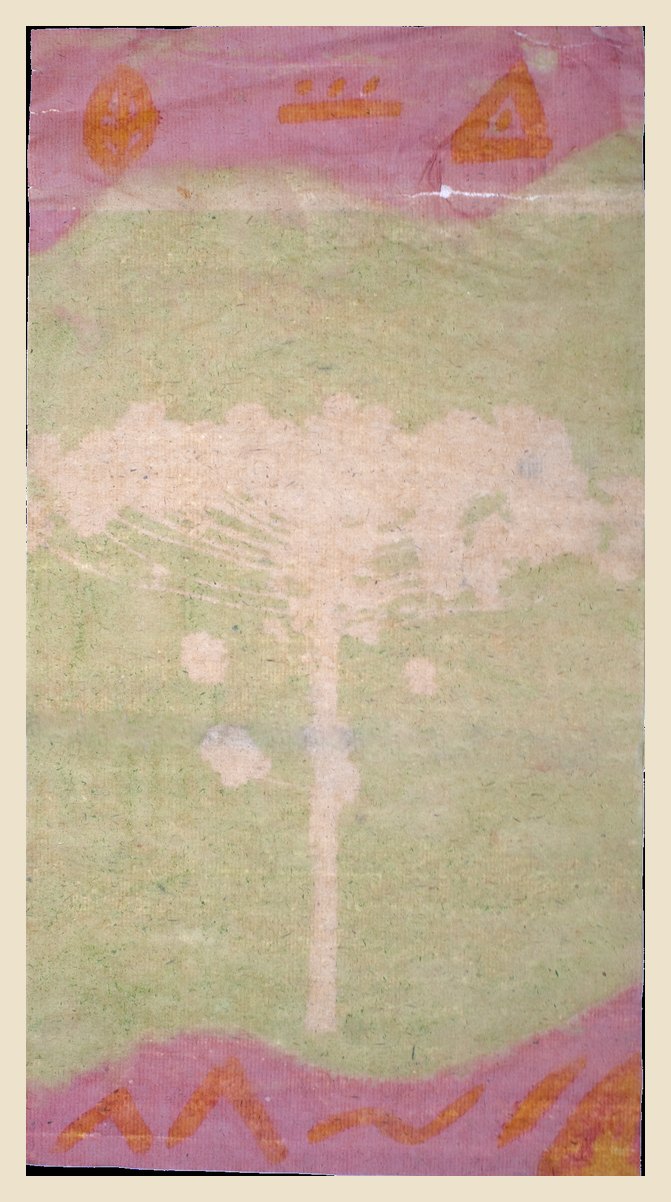 Antotipia de uma árvore ameaçada, com pigmento vegetal sobre papel de cânhamo