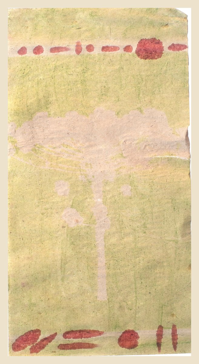 Antotipia de uma árvore ameaçada, com pigmento vegetal sobre papel de cânhamo